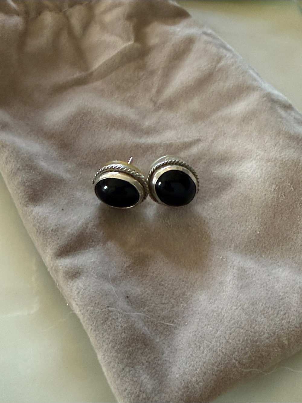 Classic Black Stone Silver Stud Earrings sterling silver